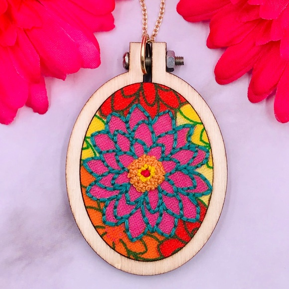 Hand Crafted Jewelry - 🏷SOLD🏷 Hand Sewn Embroidery Pendant Necklace